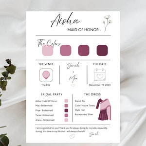 Bridesmaid Info Card Template, Bridal Party Info Card, Desi Wedding Bridesmaid Card, Bridesmaid Information Card, Pakistani Indian Wedding