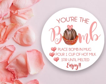 Hot Chocolate Bomb Tag, Valentine's Day Hot Cocoa Bomb Tag, Hot Chocolate Bomb Instructions, Valentine's Day Gift Tag, You're the Bomb Tag