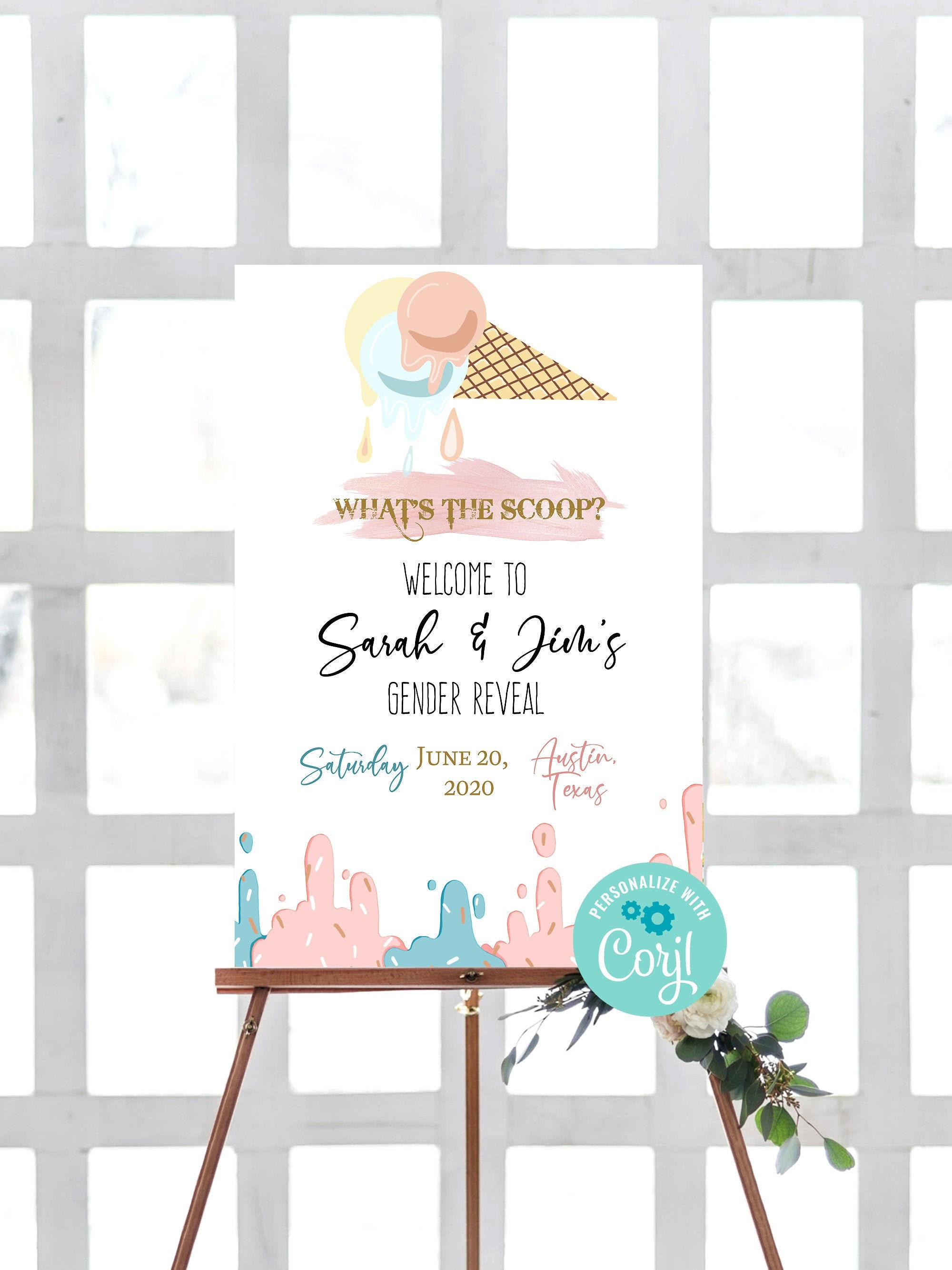 EDITABLE Invitation Gender Reveal Welcome Sign Whats the Scoop Ice Cream Gender Reveal Gender Reveal Sign He or She Ice Cream