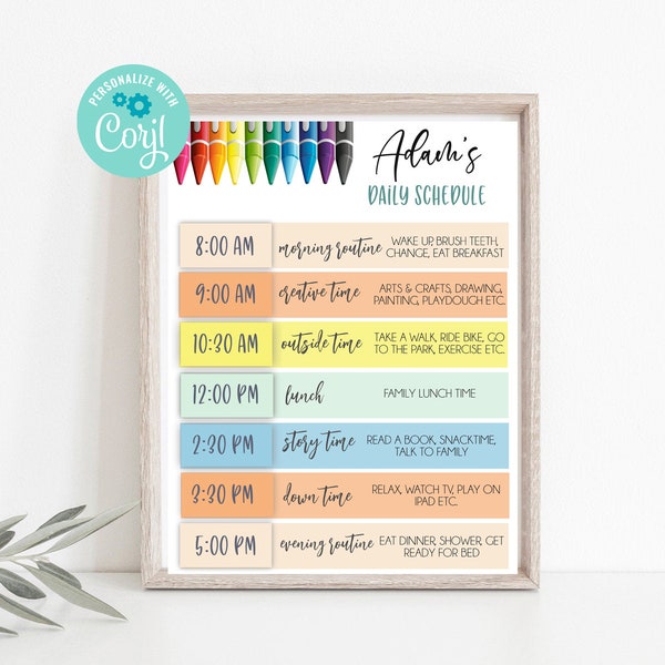 EDITABLE Home School Schedule, Daily Planner for Kids, Editable Daily Routine, Daily Routine Schedule, Crayon, Schedule for Boys, Rainbow