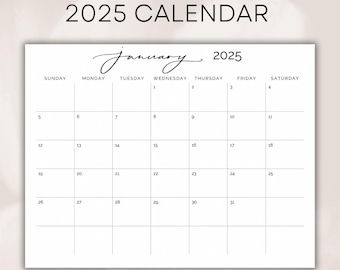 2025 Calendar, 2025 Monthly Planner, Elegant Monthly Calendar, Sunday Start 2025 Letter Size Calendar, PRINTABLE Calendar PDF, Vision Board