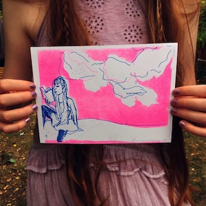 A5 Risograph print / Handmade illustration / Art print / Surreal artwork / Colourful decor / Illustrated print / Printmaking.