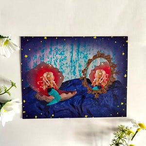 Impresión de sirena pastel colorida / ilustración submarina / arte de pared / arte de fantasía / impresión artística / arte de postal / surrealista.