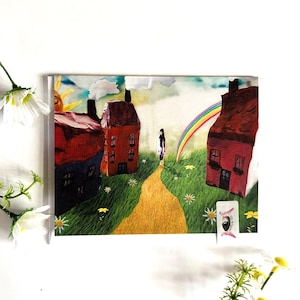 Carte pastel colorée / carte de voeux illustrée / art fantastique / illustration cottagecore / impression d'art / carte d'anniversaire / carte de correspondance.