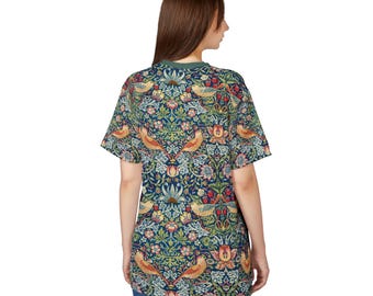 ウィリアム・モリスTシャツ – いちご泥棒プリント、ユニセックス