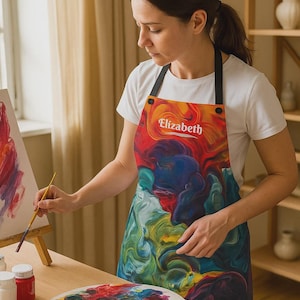 Farbenfrohe Künstler Schürze mit Farbmischdesign - Personalisiert mit Namen - Buntes Geschenk für Maler, Handwerker und Kunstliebhaber - Fühlen Sie sich inspiriert