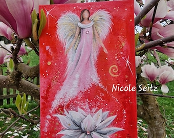 Canvas picture on easel (original) * Angel of clarity, purity, beauty * 12 x 18 cm * Lotus flower