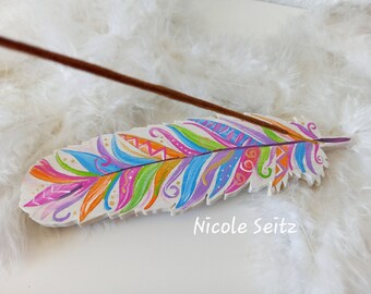 Incense stick holder * Feather * Handmade, hand-painted * Colorful