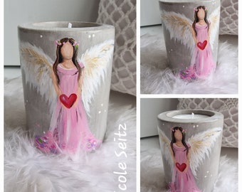 Angel light made of concrete * hand painted * heart * pink