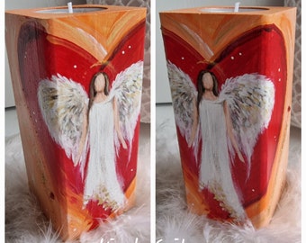 Angel light made of wood * red-orange * heart * hand-painted