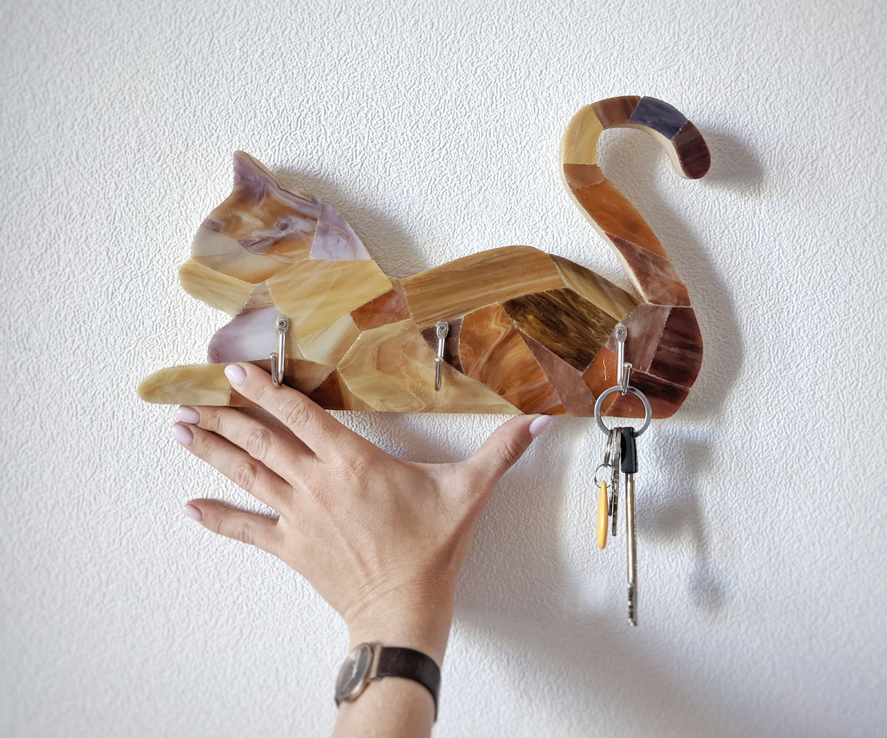 Mosaic catshape key holder Wall hanging for the entryway Etsy