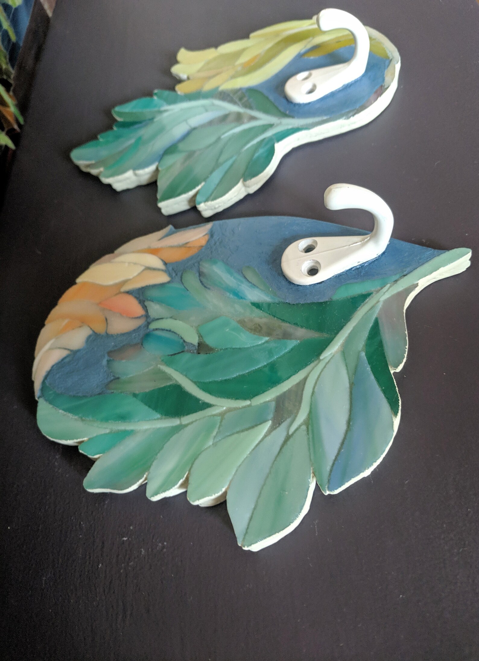 Set of two wall hooks stained glass mosaic acanthus leaf Etsy