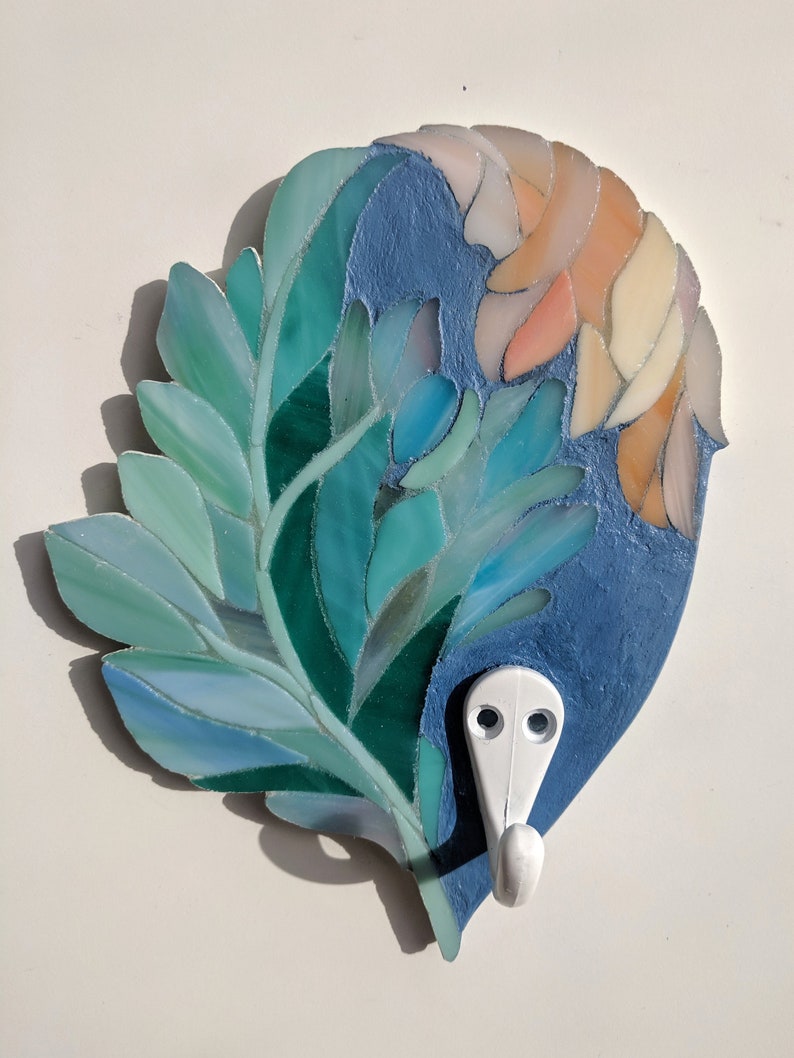 Set of two wall hooks stained glass mosaic acanthus leaf Etsy