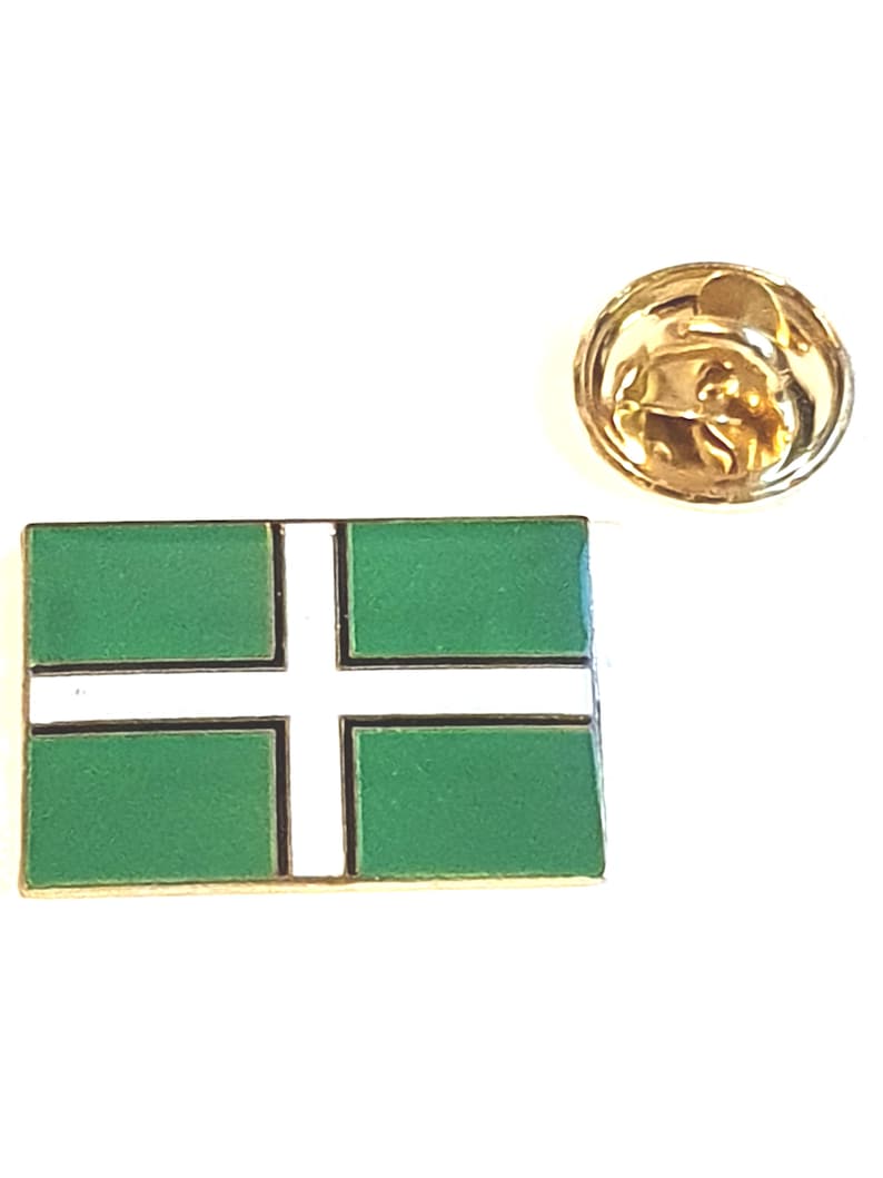 boxed tie,lapel pin with clip for rear enamel colour finish devonshire Flag lapel pin handmade in uk from uk made parts devon