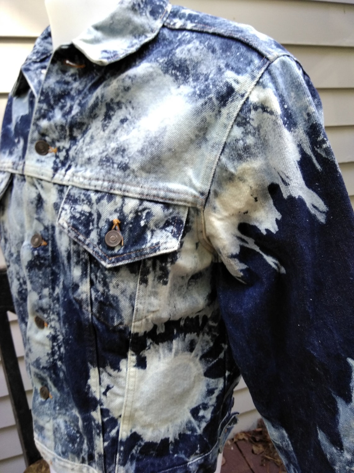 Denim Jean Jacket Large with Bleach Splatter Etsy