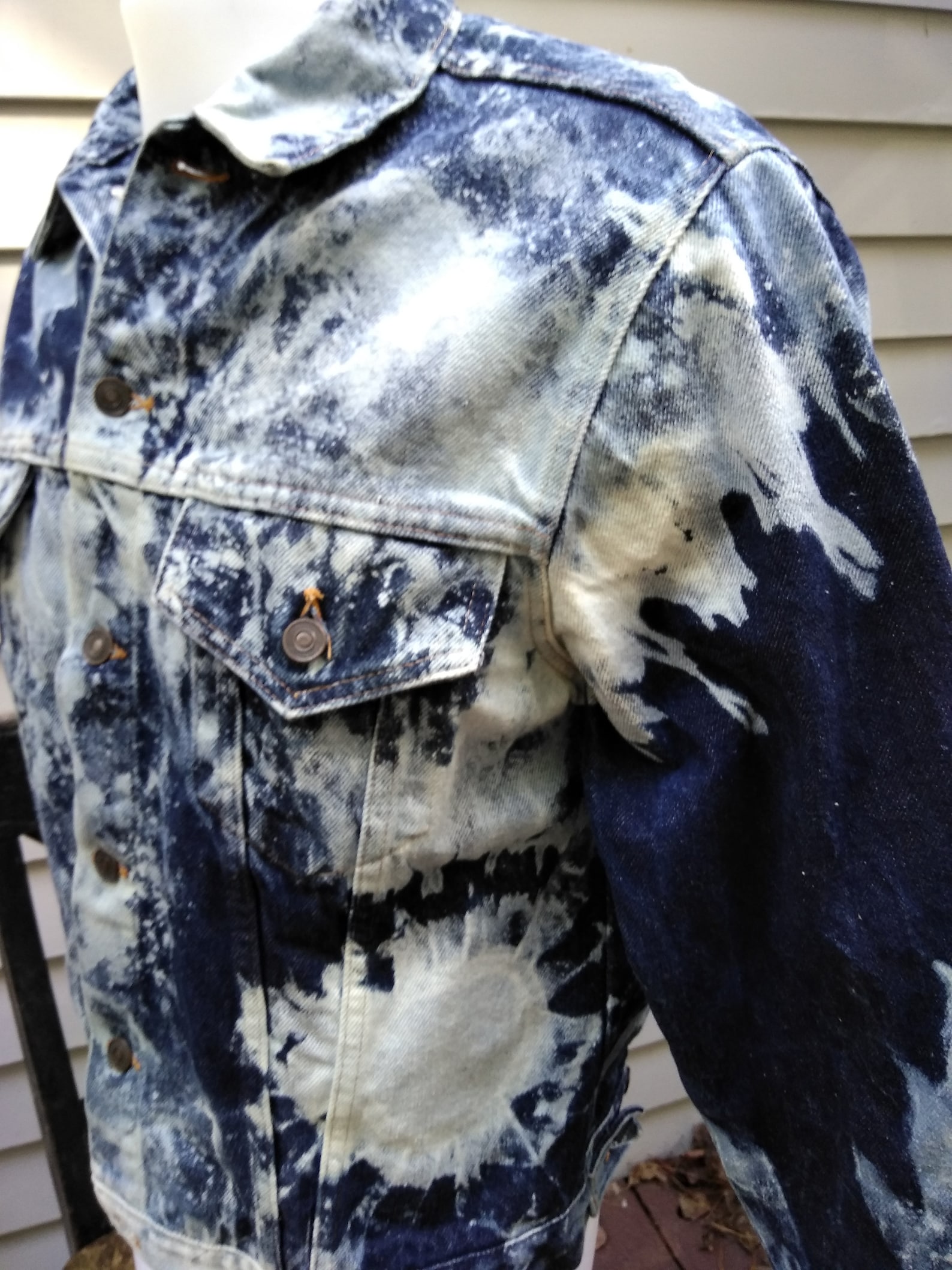 Denim Jean Jacket Large with Bleach Splatter | Etsy