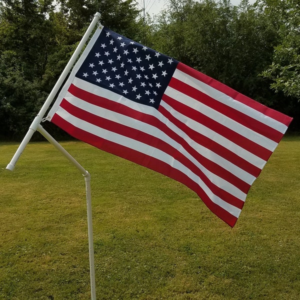 Camping Rotating PVC Flag Pole Complete Set- Nothing Extra To Purchase with 3'X5' U.S. Flag.