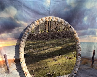 Large 35" Oval Beach Tropical Sea Shell Mirror