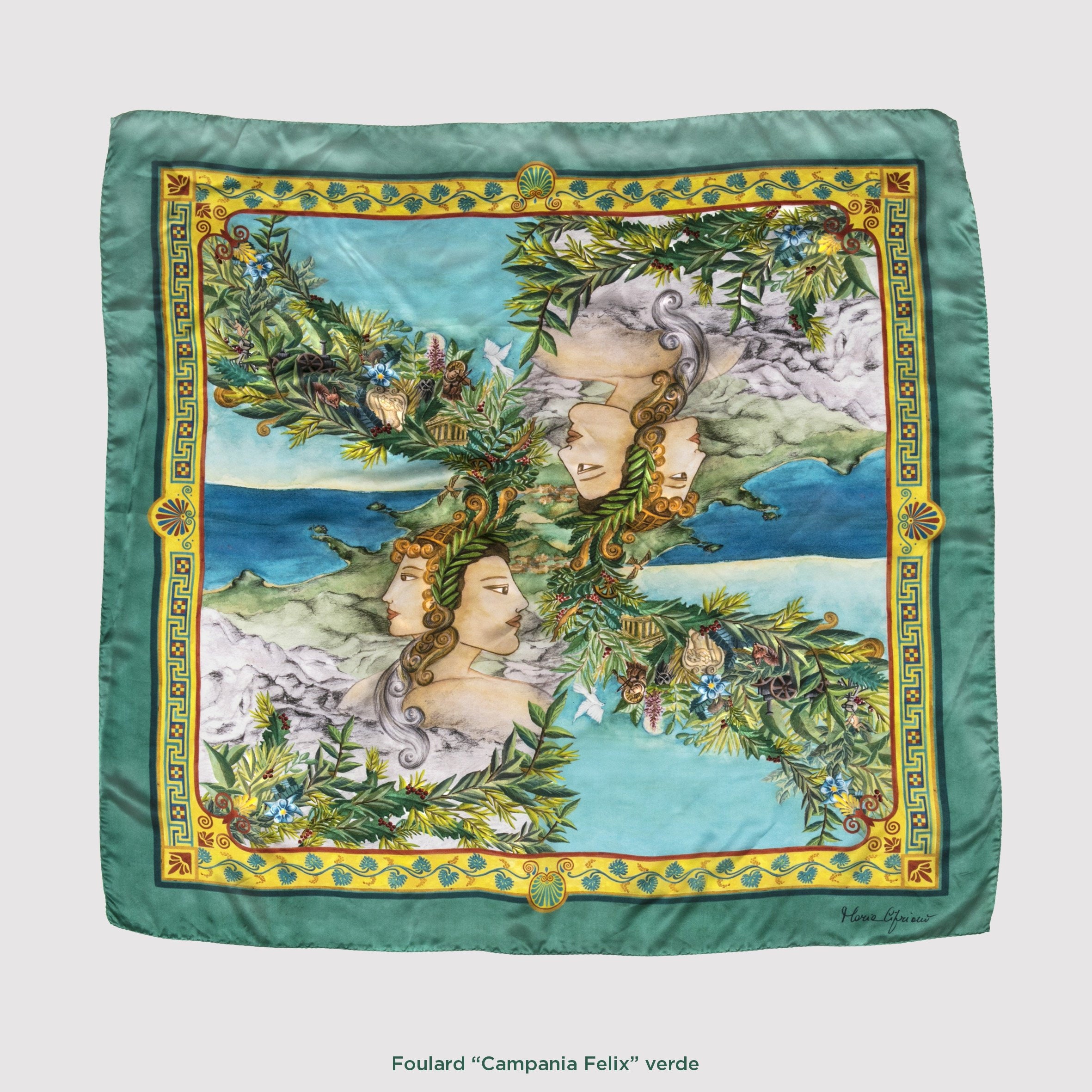 Grand Foulard Vintage En Soie 100% Avec Imprimé Paons - 115x113 Cm, Fabriqué En Italie, Main Fait