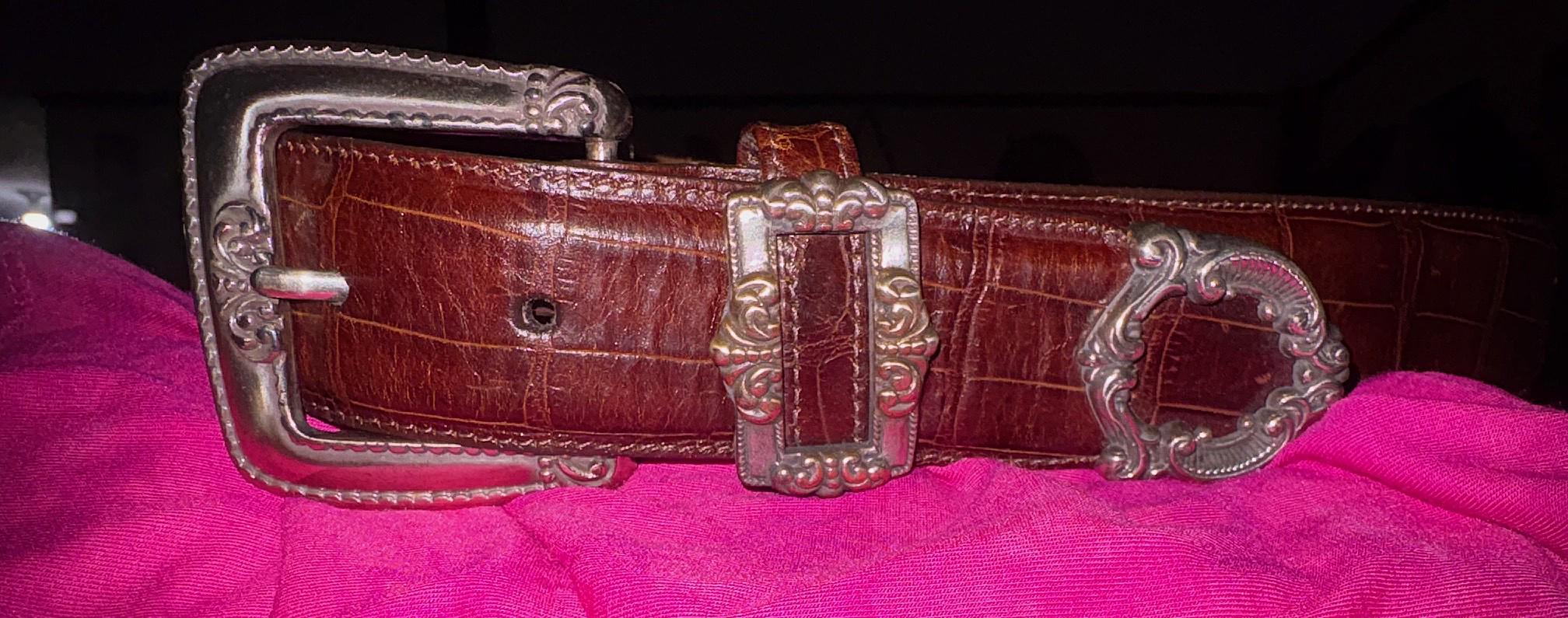 Vintage 1993 unbranded Western‎ Tan Leather Belt Silver Rope Twist Buckle Size L il_fullxfull.7629834599_81sn.jpg main image 4