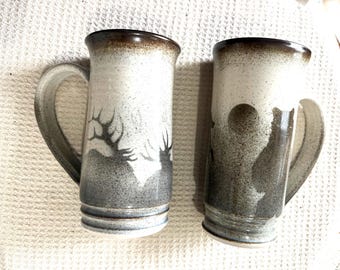 Norby Wildlife Pottery Handgjord Björn & Älg Öl Kaffebryggare - 2-delat Set NWOT ©2011