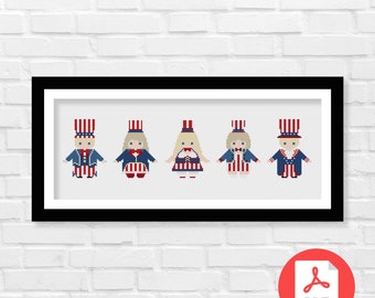 4th of July Costume Cross Stitch Pattern, Mini People (PDF Download)