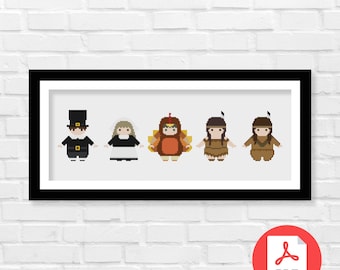 Thanksgiving Costume Cross Stitch Pattern, Mini People Decor (PDF Download)