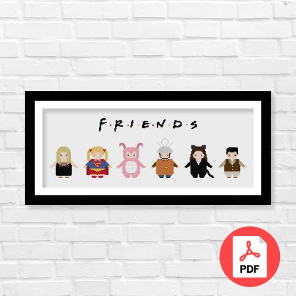 Patrón de punto de cruz de la serie Friends, disfraces de Halloween (descarga digital)