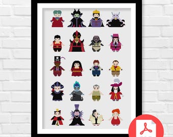Pixel Villains Cross Stitch Pattern, Characters, Home Decor (PDF Download)