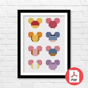 Mickey Head Winnie-the-Pooh Cross Stitch Pattern PDF, Pooh Cross Stitch Pattern, Tigger, Piglet, Eeyore, Roo, Home Decor, Digital Download