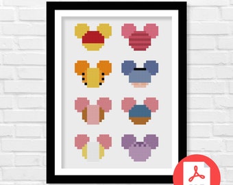 Mickey Head Winnie-the-Pooh  Cross Stitch Pattern - Tigger - Piglet - Eeyore - Friendship - Childhood Memories - PDF Download