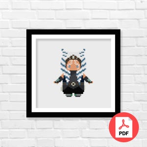 Ahsoka Cross Stitch Pattern PDF, Character Inspired Cross Stitch Pattern, The Wars, Space Wars, May the Force be with You, Digital Download