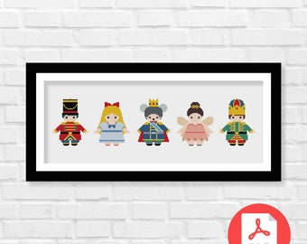 Mini People The Nutcracker Costume Cross Stitch Pattern - Sugarplum Fairy - A Young Girl - The Mouse King - Merry Christmas - PDF Download