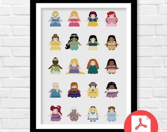 Pixel Princesses Cross Stitch Pattern, Inspired Design (PDF Download)