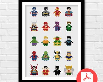 Male Superheroes Cross Stitch Pattern, Comic Art (PDF Download)