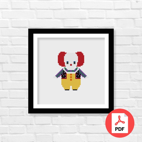 The Clown Cross Stitch Pattern PDF, It Inspired Cross Stitch Pattern, It (character), Clown, Home Decor, Digital Download