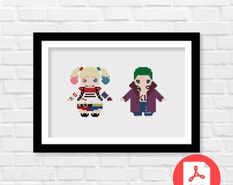 Harley Quinn & Joker Cross Stitch Pattern - Inspired Cross Stitch Pattern - Supervillain Couple - PDF Download