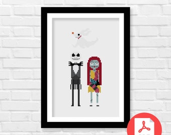 Nightmare Before Christmas Cross Stitch Pattern - Jack and Sally - Inspired Cross Stitch Pattern - Spooky Season - Halloween - PDF Download