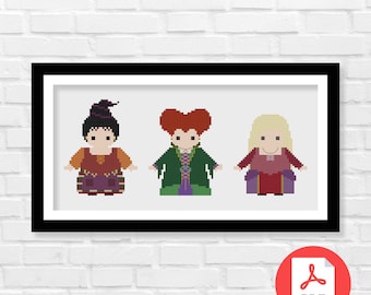 Sanderson Sisters Cross Stitch Pattern - Hocus Pocus - Spooky Season - Happy Halloween - PDF Download