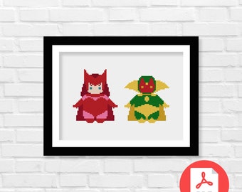 Scarlet and Vision Cross Stitch Pattern PDF, Superhero Inspired Cross Stitch Pattern, Home Decor, Digital Download