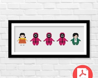 Squid Game Cross Stitch Pattern - The Doll & Soldier Mask - Inspired Cross Stitch Pattern - PDF Download