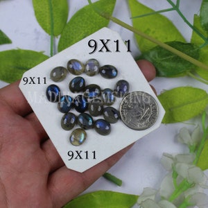 Labradorite Cabochon 9x11mm Oval Blue Flashy Polished Loose Gemstone Calibrated Size for ring or Jewelry Making Semiprecious Stone