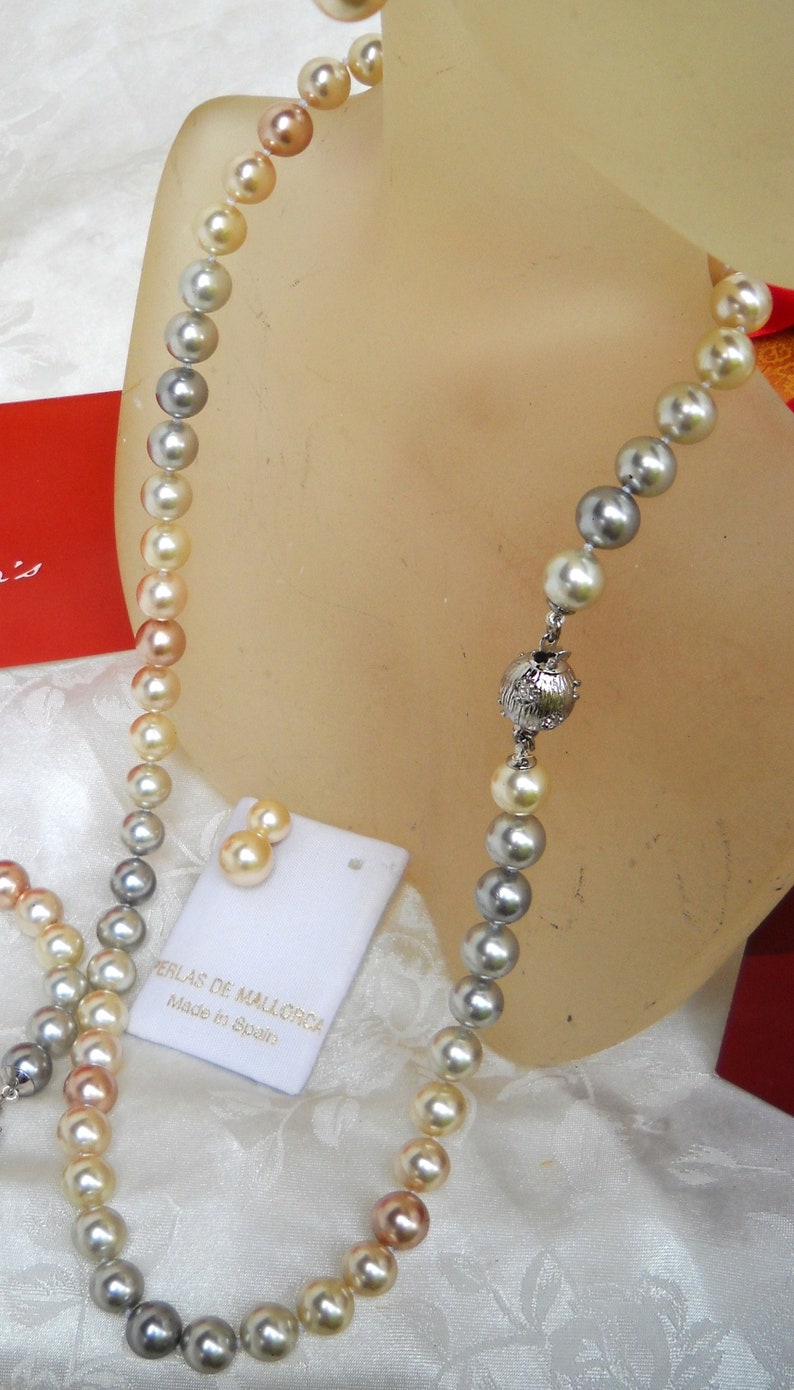 6 colors MajorcaMallorca pearl set 3 pieces 8mm multi-color Majorca pearls white double stud earrings bride/'s mate gift faux majorica