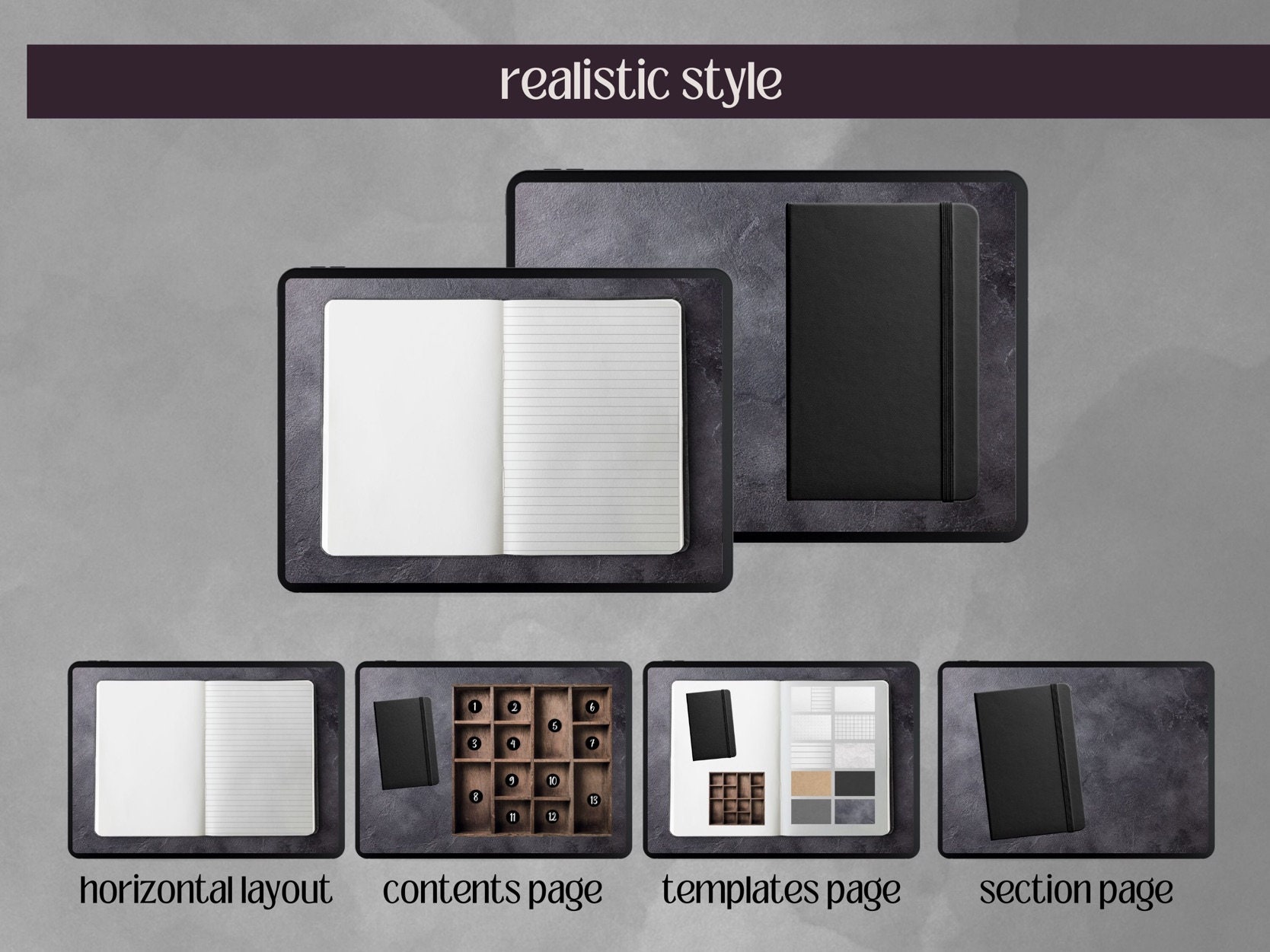 Realistic Journal.pdf 2026 Hyperlinked Realistic Horizontal Dark Mode Digital Bullet Journal ...