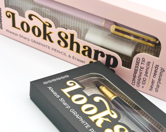 Always-Sharp Graphite Pencil: Look Sharp Pen-Cil with Designer Metal Barrel in Blush Pink or Dark Grey