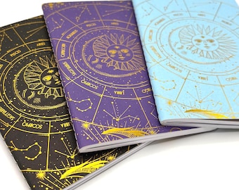 Mini Celestial Notebook Set: Gold Foil Zodiac, Moon & Stars