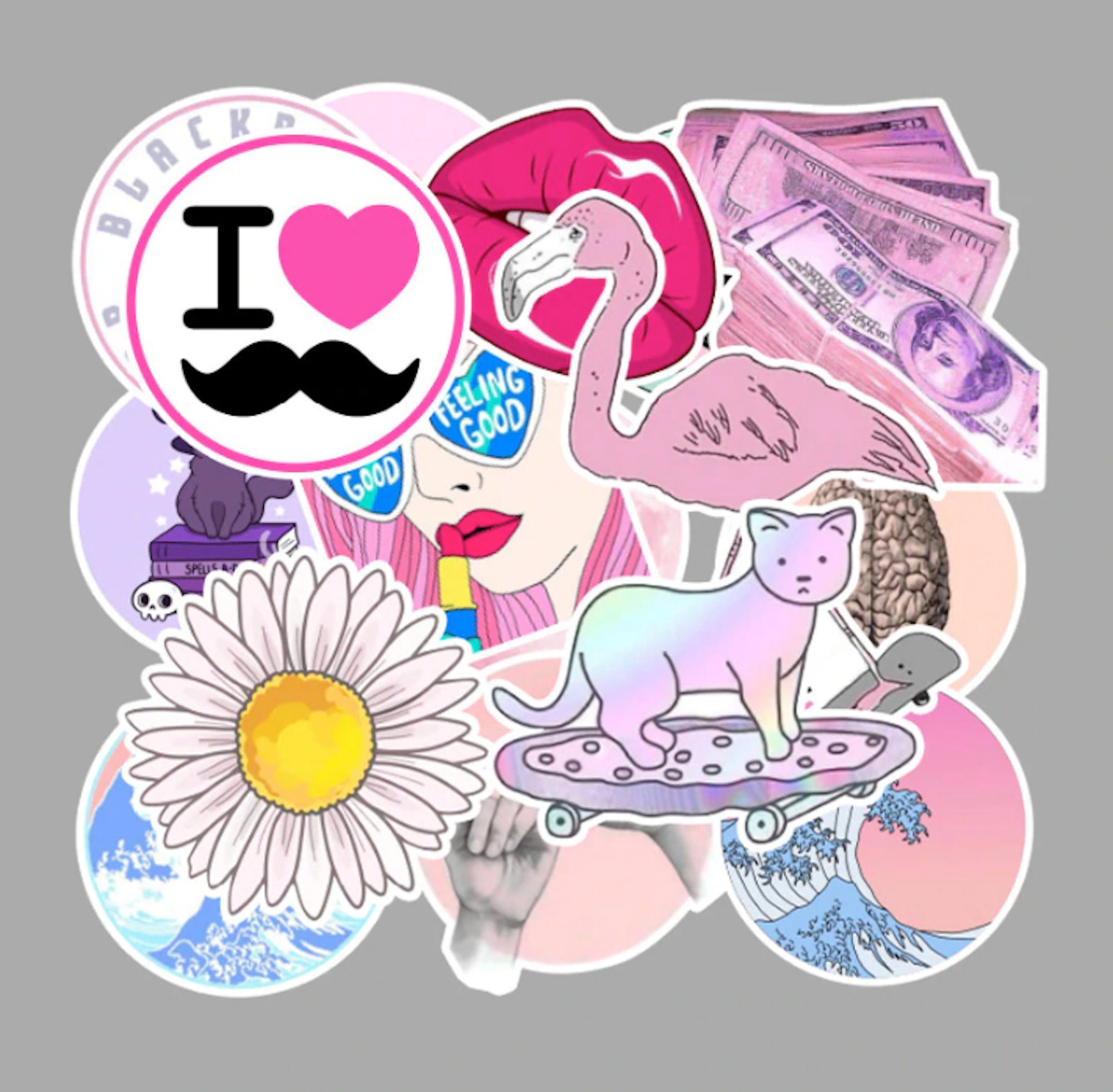 Pink Wave Aesthetic Sticker Set Cute Funny Girlish VSCO Pink Wave Aesthetic Sticker Set Cute Funny Girlish VSCO