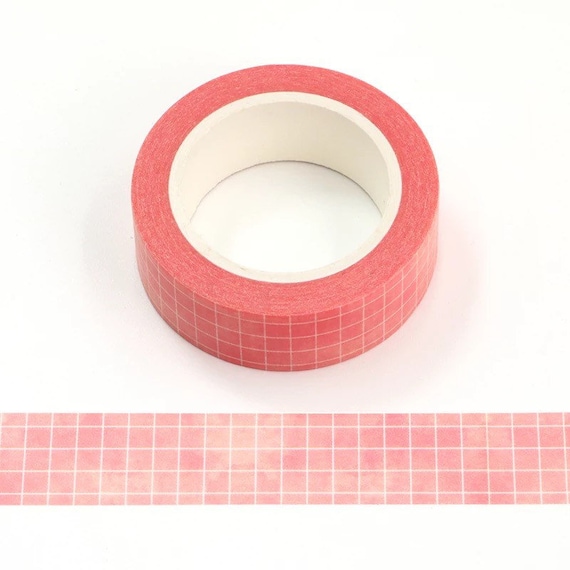 Bright Pink Wash Grid Washi Tape 1.5cm X 8m 