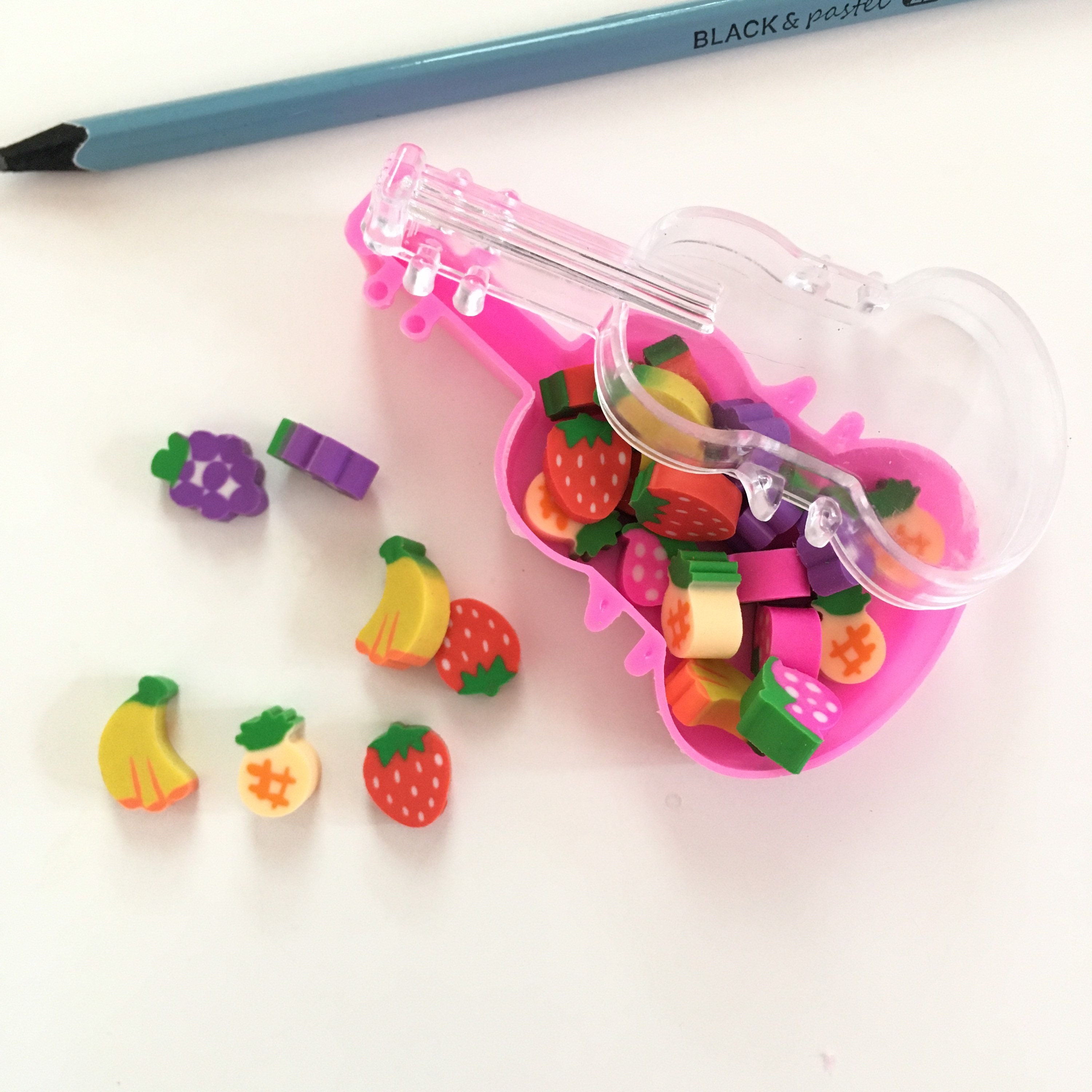 Fruit Case Eraser Set FruitShaped Mini Erasers with Guitar Storage Case