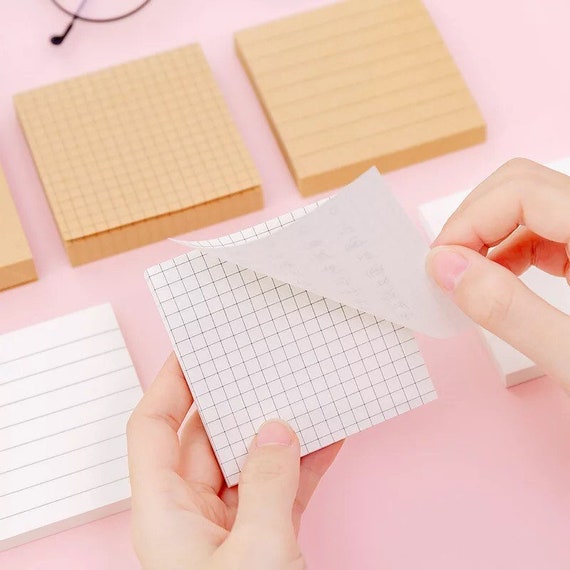 Classic Sticky Notes - Grid, Lined, or Blank - Kraft or White Adhesive Paper Notepads